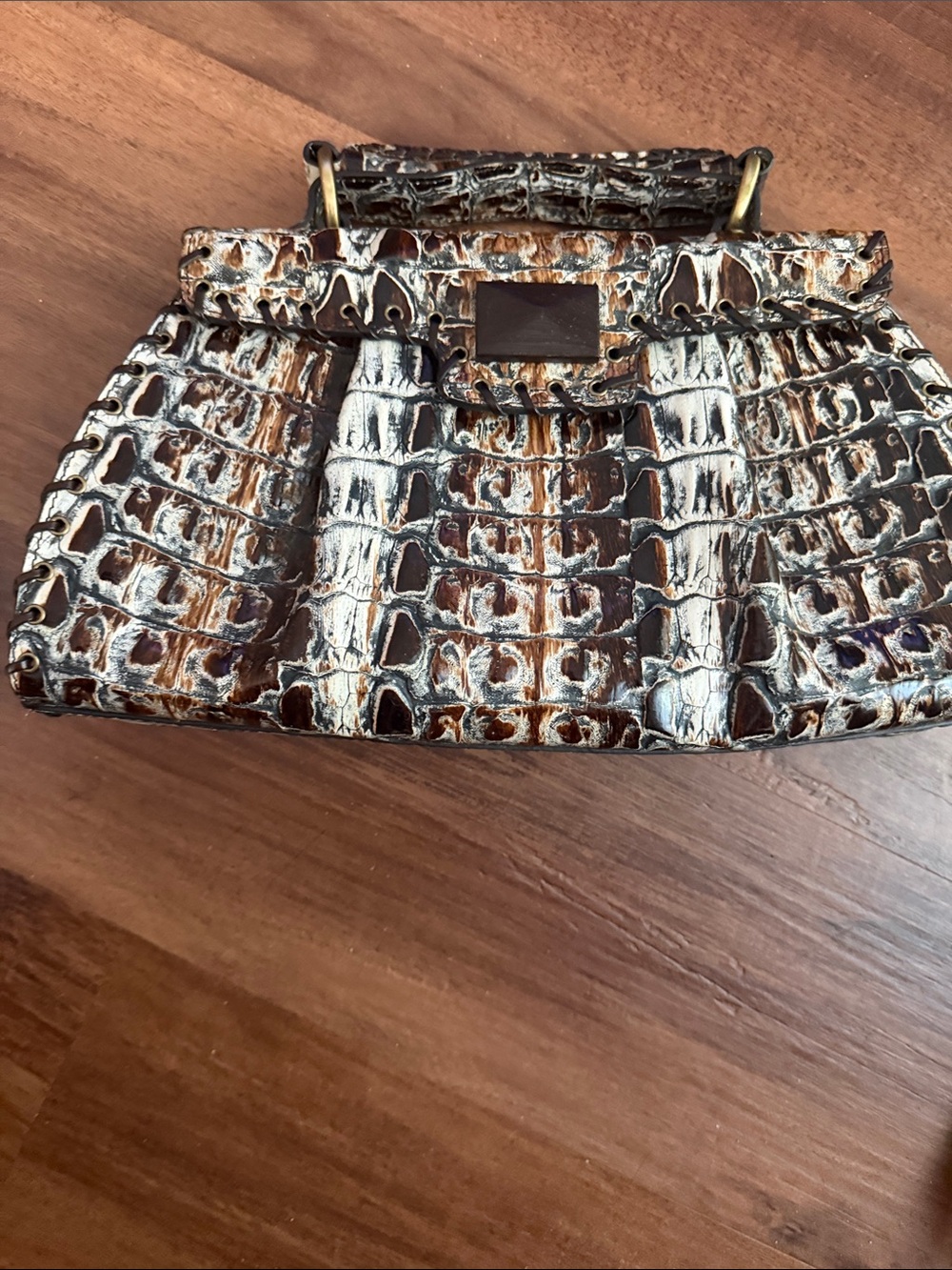 Sondra Roberts Brown and White Croc-Embossed Clutch